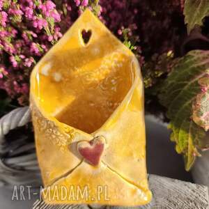 Morelowa koperta ceramiczna z sercem - dekoracja handmade