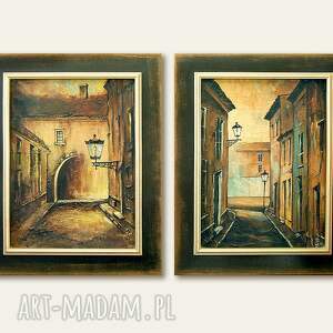 Dyptyk, obrazy olejne w drewnianych ramach - Miejskie Zaułki