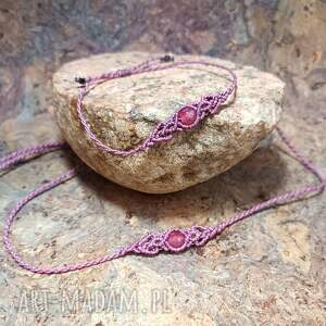 ambrozja jadeit w makramie różowy delikatny choker i bransoletka pleciona