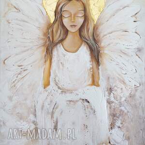 ręcznie malowany anioł na płótnie 40x60 cm
