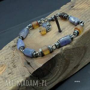 Tanzanit, bursztyn - bransoletka 02