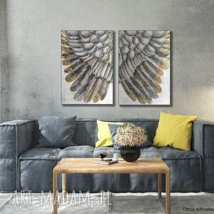 wings dyptyk / obraz na płótnie ręcznie malowany 70x100 cm, modne obrazy, salon