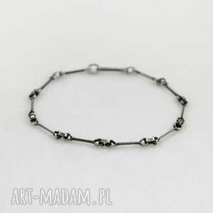 Ręcznie robiona cienka srebrna bransoletka łańcuszek na rękę z patyną - ok. 18 cm