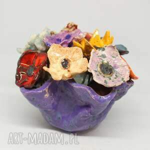piękny komplet donica i kwiaty ceramiczne 10szt handmade