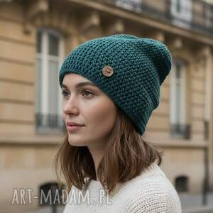 czapka całoroczna przejściowa cienka bawełna s/m unisex szmaragd, all