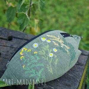 ręczne wykonanie nerki nerka haftowana kwiaty zieleń khaki