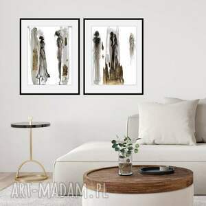 Grafika z cyklu Jestem - dyptyk malowany i złocony ręcznie