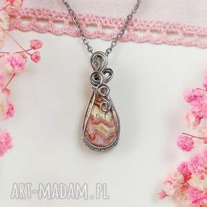 Prezent Naszyjnik Rodochrozyt stal chirurgiczna wisiorek handmade