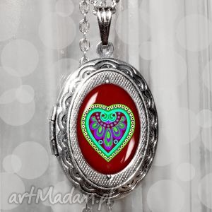 handmade naszyjniki folkowe serce - medalion mały sekretnik otwierany, idealny