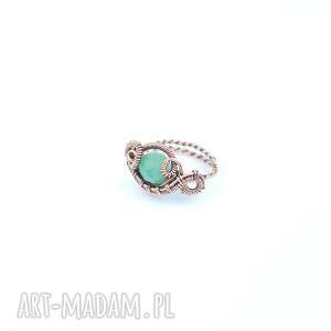 Awenturyn regulowany pierścionek z miedzi - wire wrapping (Blue Pearl Art)