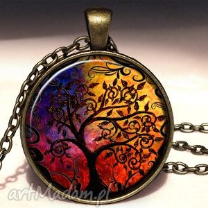 kolorowe drzewo - duży medalion z łańcuszkiem, prezent, drzewko
