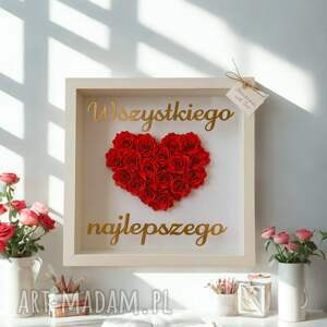 To Nich, Ręcznie wykonana dekoracja w ramce z sercem zaproponuj swoją, serce z róż, ramka z różami, 3d, upominek dla babci