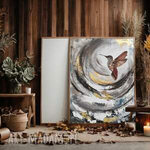 koliberek bird ręcznie malowany obraz abstrakcja 70x100 cm duży obraz, obrazy