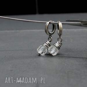 kryształ górski - kolczyki 012, srebro oksydowane