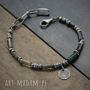 srebrna bransoletka z turmalinem, pojedynczy egzemplarz surowa biżuteria