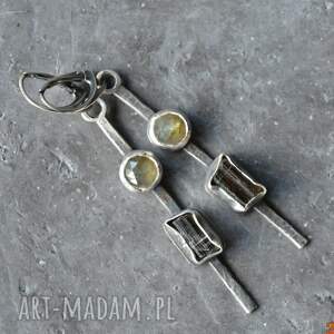 srebrne kolczyki z labradorytem i turmalinem srebro oksydowane
