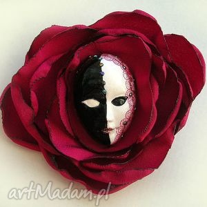 broszka z kolekcji masquerade - burgund, maska, wenecka, halloween, sylwester