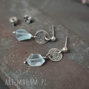 kolczyki z akwamarynem i blaszką na sztyfcie, srebro oksydowane pomysł