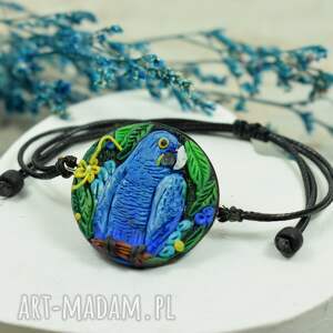 sznurkowa bransoletka z regulacją - ara hiacyntowa, biżuteria papugi