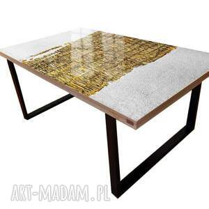 fabuloso - stolik kawowy ze złotą strukturą, nowoczesny salon, ręcznie