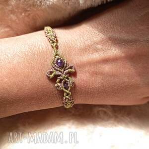 Prezent Lilia Złocista ametyst w makramie bransoletka pleciona złotą