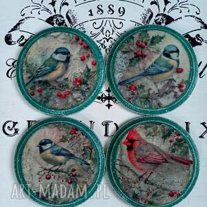 ozdobne podkładki z sikorkami vintage, decoupage, ptaki, shabby chic