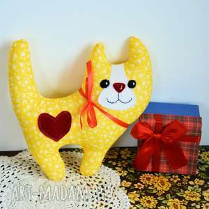 handmade maskotki uśmiechnięty kotek - słonko - 20 cm