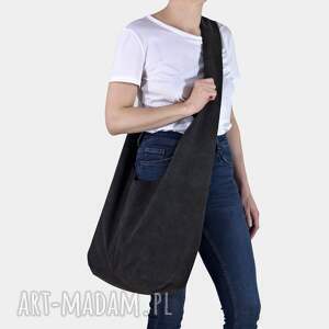 handmade na ramię grafitowa torba hobo w stylu boho / long boogi bag - do noszenia przez