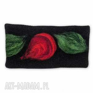 Szeroka opaska wełniana filcowana na podszewce - handmade