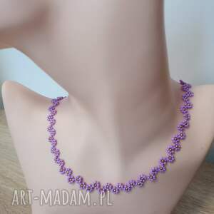 naszyjnik fioletowy z koralików kwiatki kwiatuszki - minimalistyczny naszyjnik
