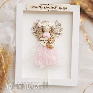 Prezent Pamiątka Chrztu Świętego dla dziewczynki - pudrowy róż Anioł