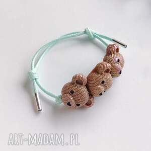 Bransoletka MIŚ na sznurku - srebro 925 handmade