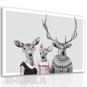 nowoczesny obraz drukowany na płótnie - 120x80 cm rodzina jeleni z córką 02613