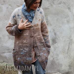 ręczne wykonanie swetry beżowy, unikatowy kardigan