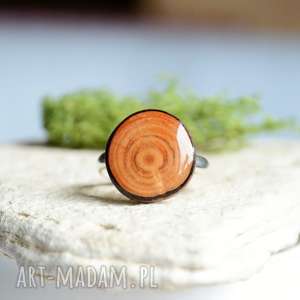 drewniany pierścionek - modrzew i srebro, drzewa las, natura
