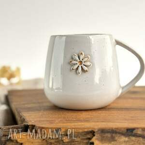 Prezent Kubek Beczułka ręcznie robiony 320 ml - Biała stokrotka