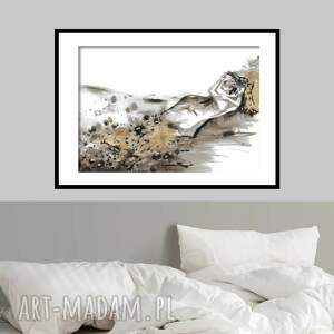 śnienie grafika ręcznie malowana i złocona o wymiarach 50cm x 70cm, sen para