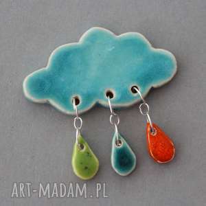 chmurka i krople deszczu - broszka ceramika, minimalizm, prezent, design praca