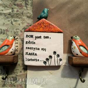 zestaw domek 2 wieszaki ceramika ptaszek, wyjątkowy prezent