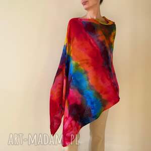 poncho ponczo z wełny merino tęczowe, tunika narzutka sweter, prezent