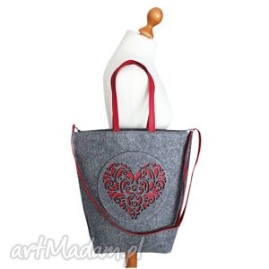 handmade na ramię shopper bag filc czerwone serce