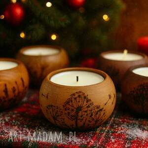 sztuka po godzinach zestaw 5 drewnianych świeczników z ręcznie wypalanymi
