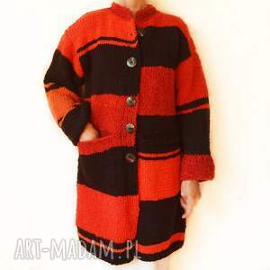 sweter płaszcz kardigan ręcznie robiony na drutach, rozpinany