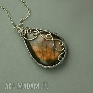 agata rozanska wisiorek z labradorytem wire wrapping stal chirurgiczna