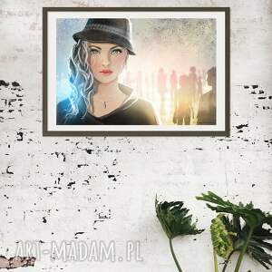 sens - rysunek cyfrowy plakat na ścianę A3, styl skandynawski, kobieta, miasto