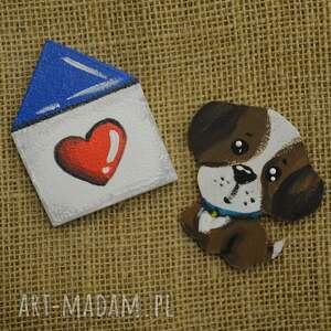 magnesy drewniane, pies, dom serce ręcznie malowane, prezent, upominek