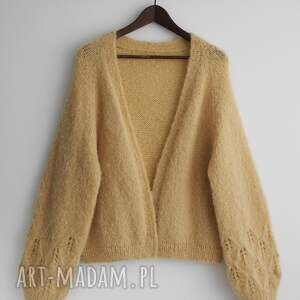 leaves - ręcznie robiony kardigan, masełkowy, ręcznierobiony, alpaka