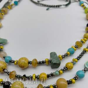 naszyjnik długie sznury boho korale żółty howlit kolorowy naszyjnik