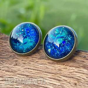 herbarium jewelry okrągłe sztyfty z efektem brokatu c202 - 76, niebieskie kolczyki