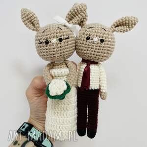 młoda para króliczki maskotki ślubne prezent handmade pamiątka ślubu, dekoracja